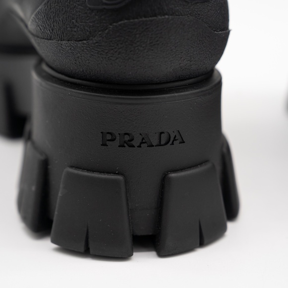 size 40eu 10 US Prada Leather Nylon Rubber Monolith Winter Combat Boots Black - Picture 9 of 13
